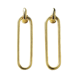 A pair of 14k gold abstract minimalist clip on earrings, featuring a modern sculptural design for a unique, non-pierced jewelry option.