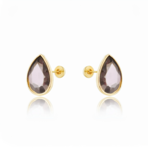 A pair of gold plated flat back earrings featuring teardrop cut amethyst crystals, ideal for helix and cartilage piercings.